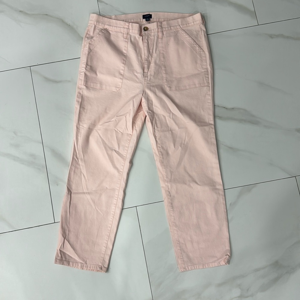 J. Crew Pink Pastel Cotton Utility Cropped Ankle Pants.  Sz 32 - Picture 3 of 10